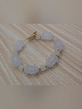 Handmade Frosted White And Green Floral Beaded Bracelet